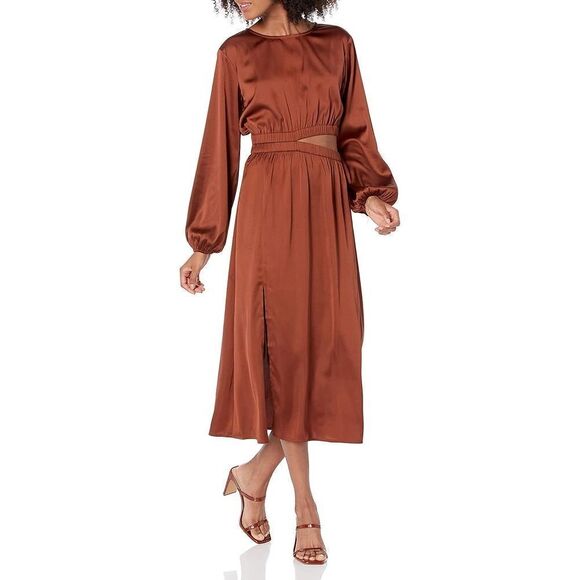 The Drop Dress Cut Out Middle Shiny Long Sleeve Bronze 2X Plus New - Picture 1 of 9